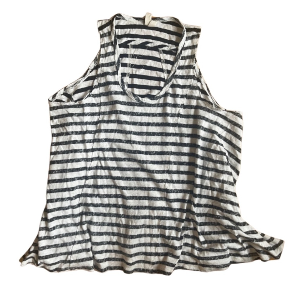 We The Free by Free People Black and White Distressed Relaxed Tank Top